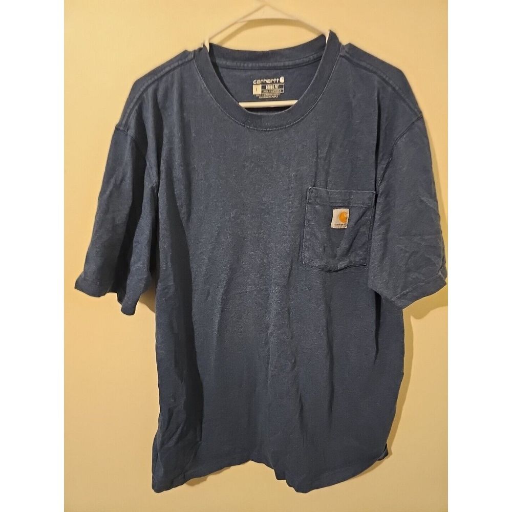 Carhartt Mens Size L Short Sleeve T-Shirt Navy Blue Loose Fit Crew Neck Pocket T